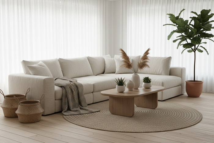 Creating a Gentle Living Room: Soft Textures and Natural Accents
