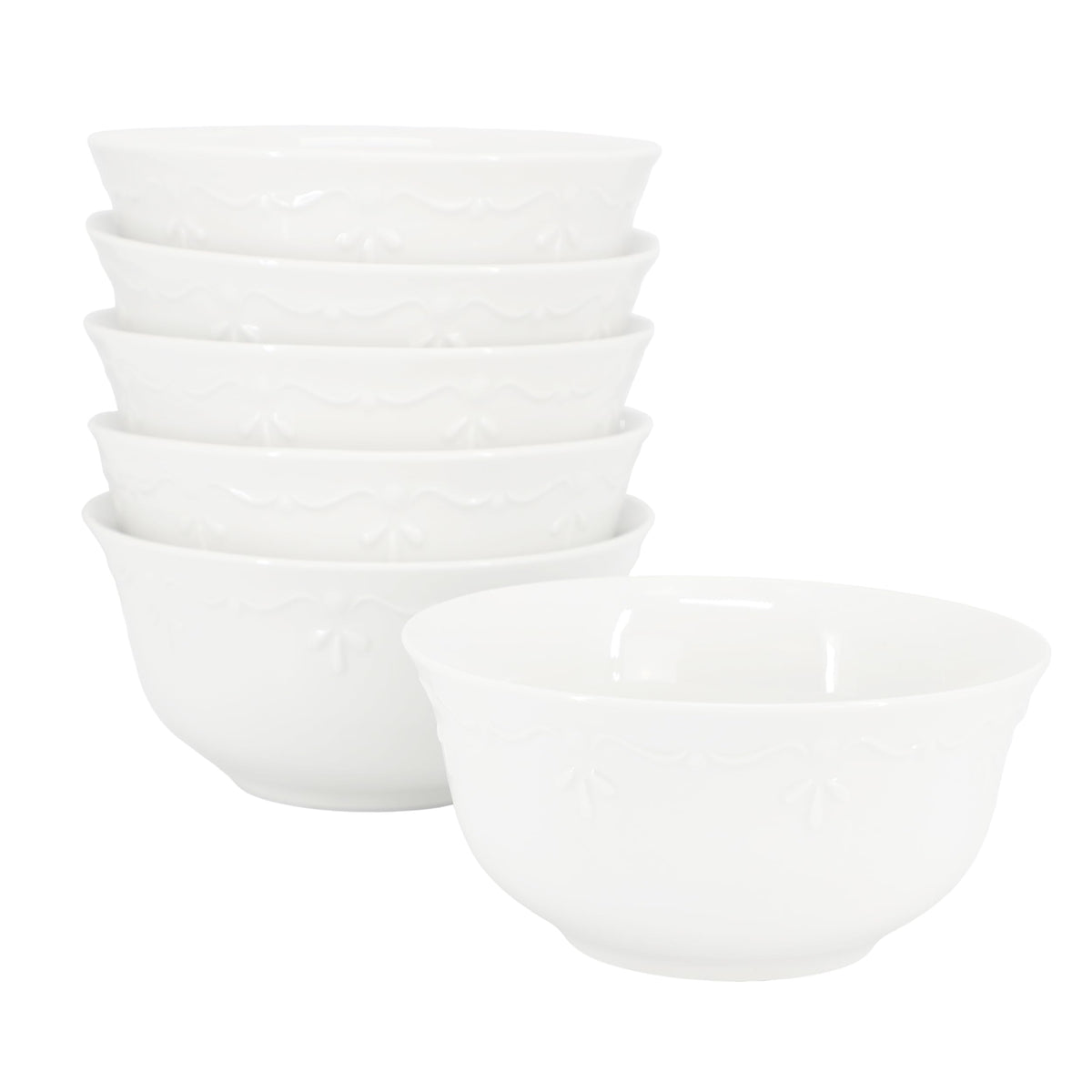 White Embossed Porcelain Bowls (Set of 6)