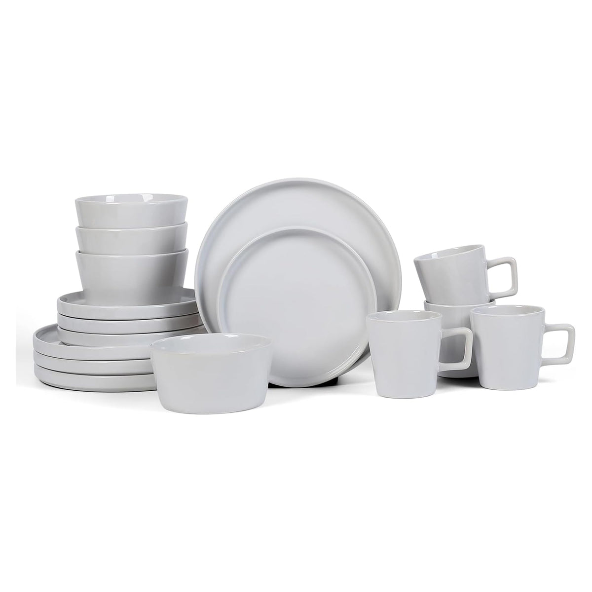 White Glossy Stoneware Set (Set of 16)