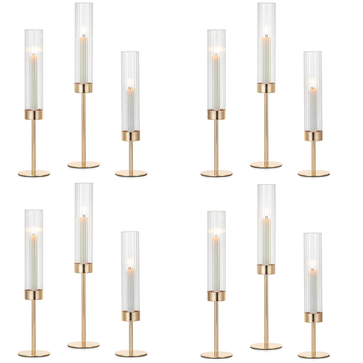 Gold Taper Candlestick Holders (Set of 12)