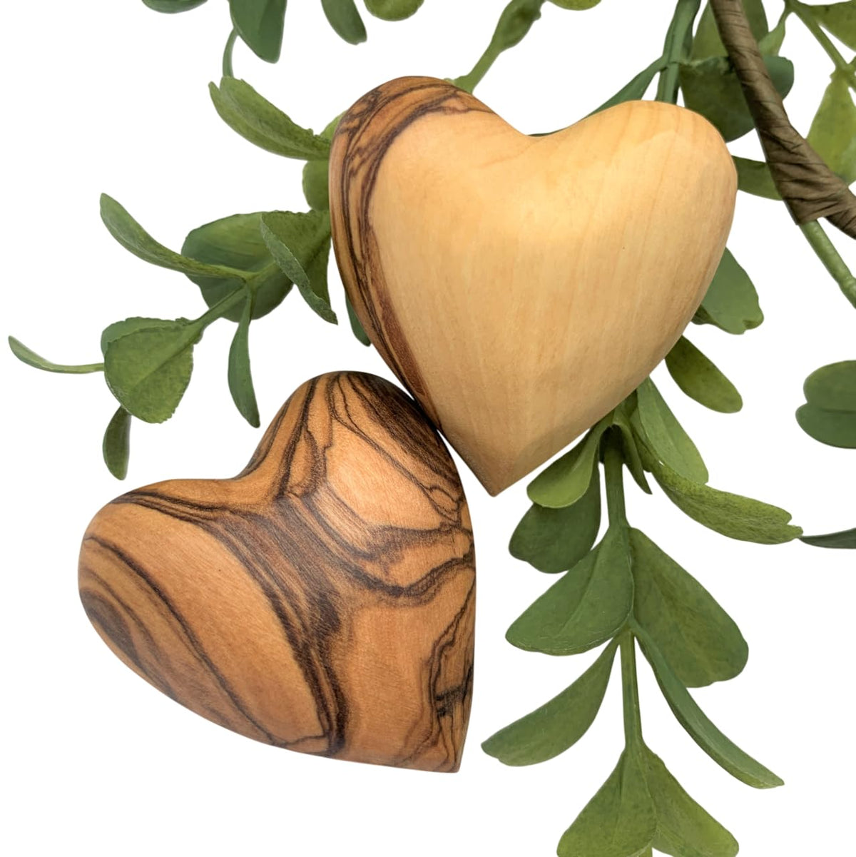 Olive Wood Carved Hearts (Set of 2)