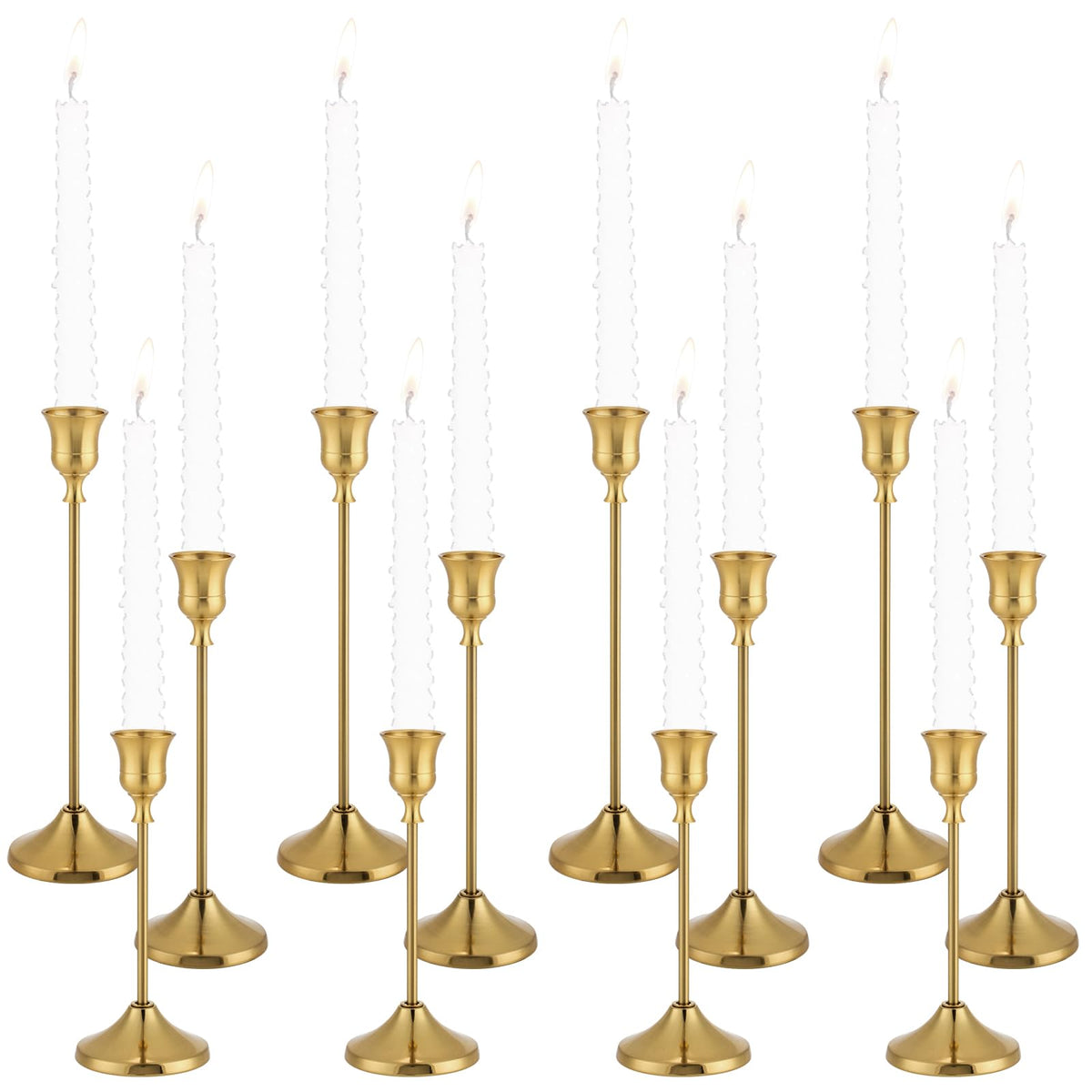 Brass Taper Candlestick Holders (Set of 12)