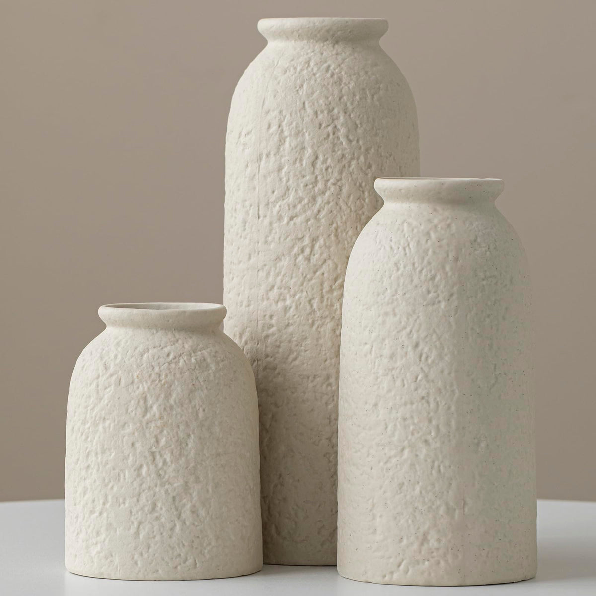 Beige Textured Ceramic Vases (Set of 3)