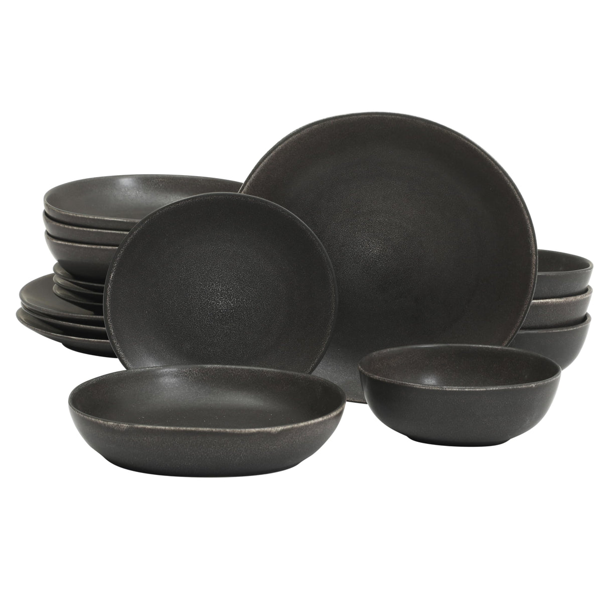 Black Stoneware Dinnerware (Set of 16)