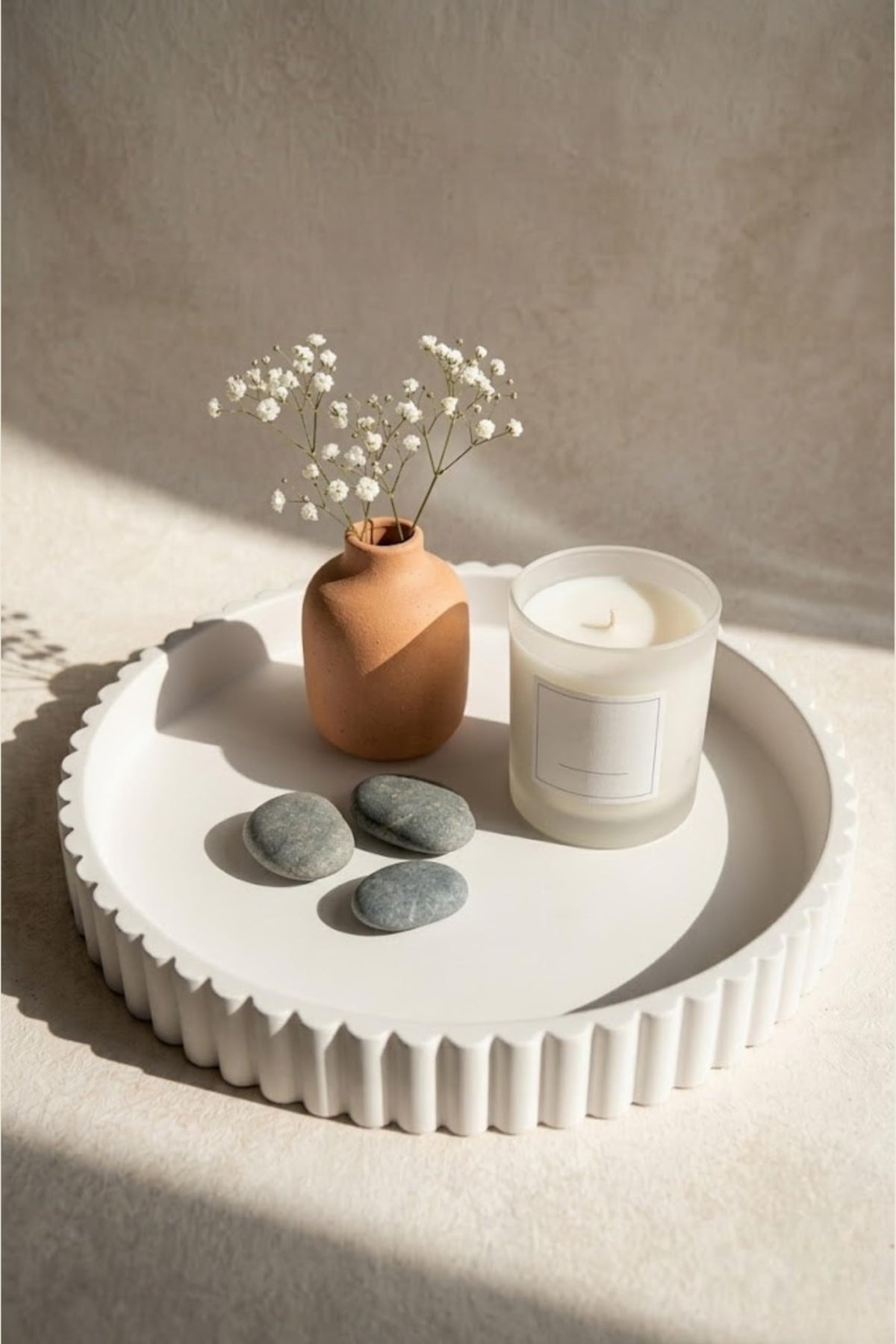 White Concrete Round Tray