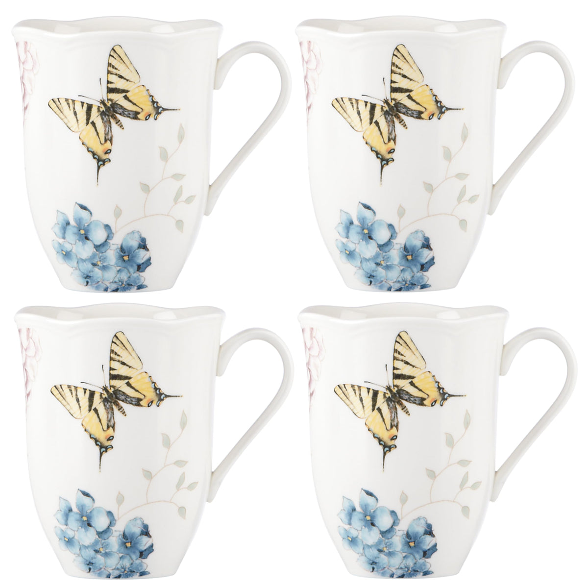 Butterfly Meadow Hydrangea Mugs (Set of 4)