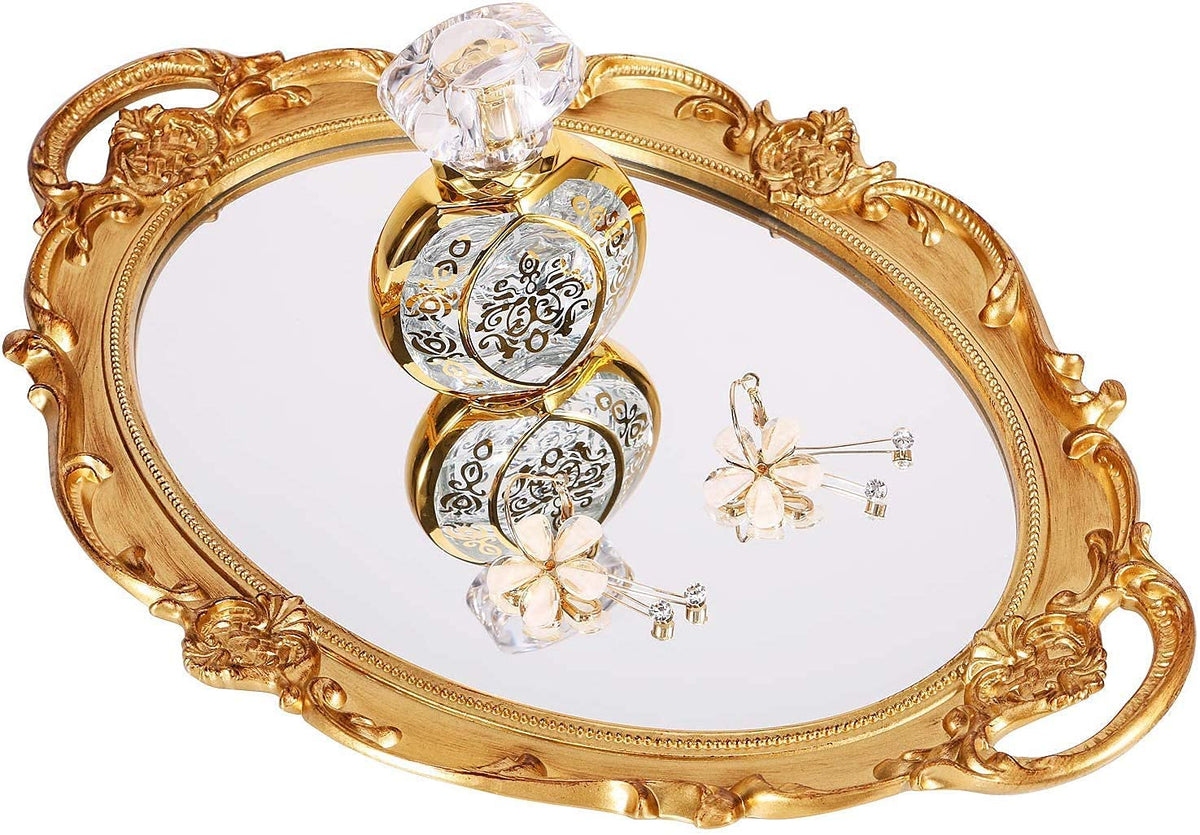 Gold Mirrored Oval Tray