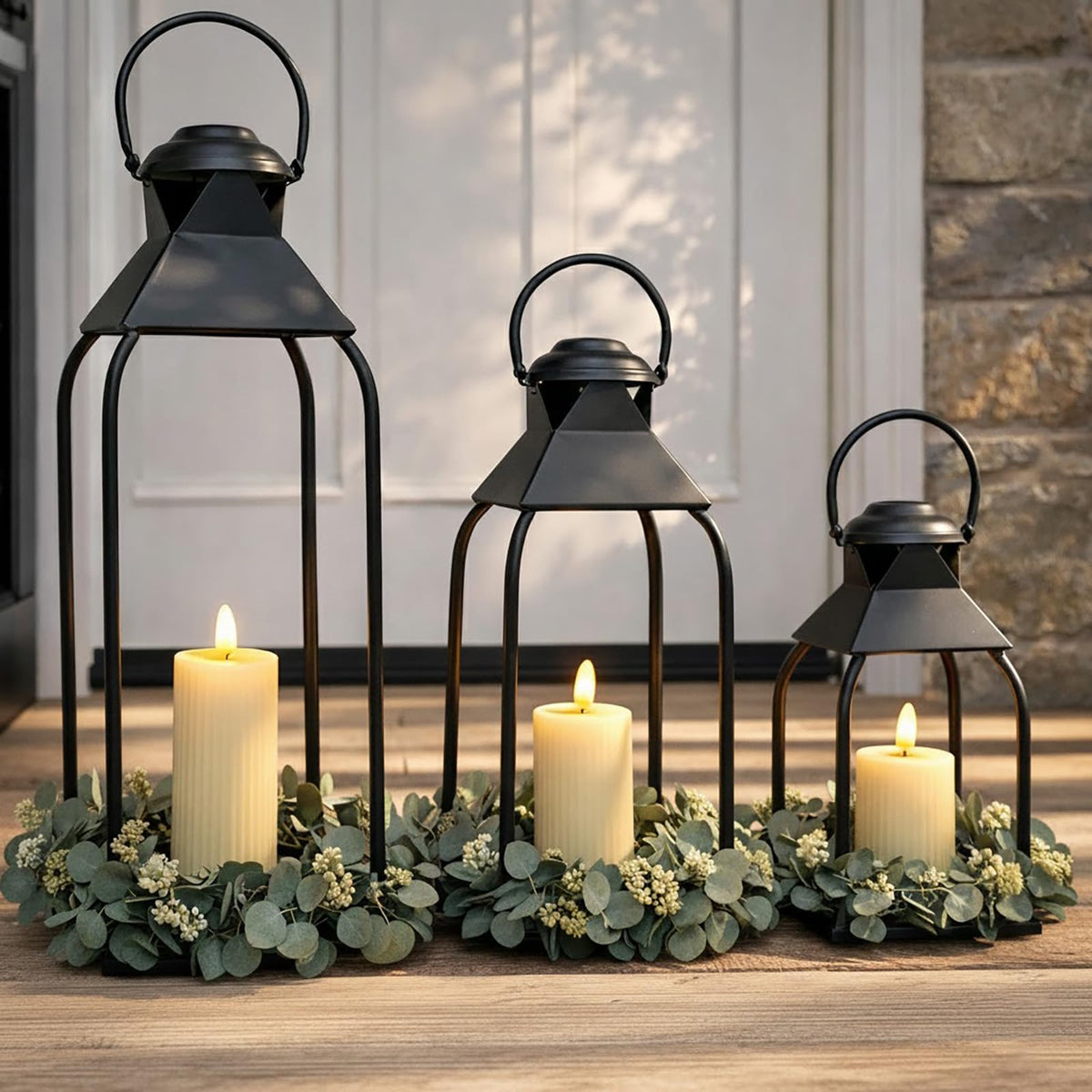 Black Metal Lanterns (Set of 3)