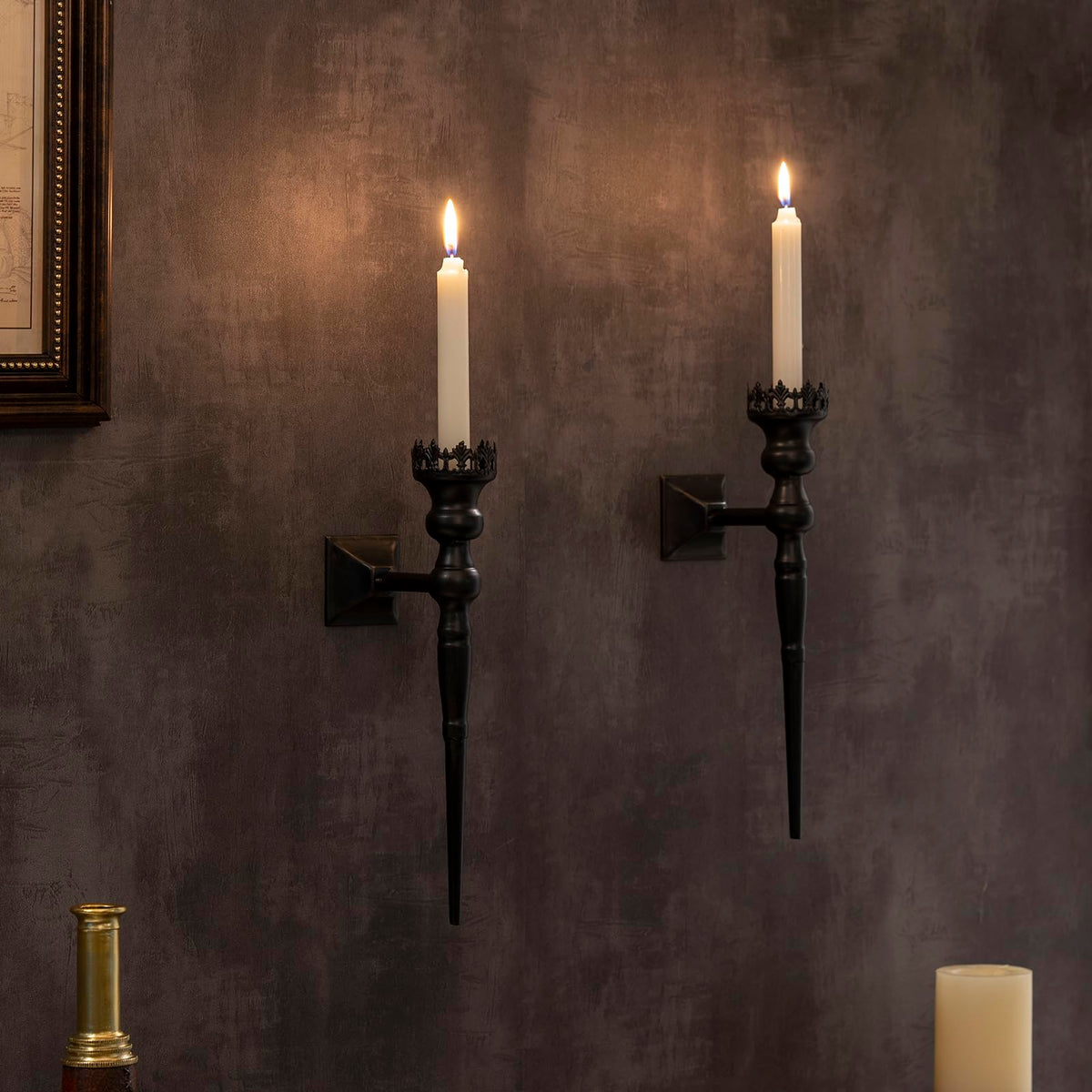 Black Gothic Wall Candle Sconces (Set of 2)