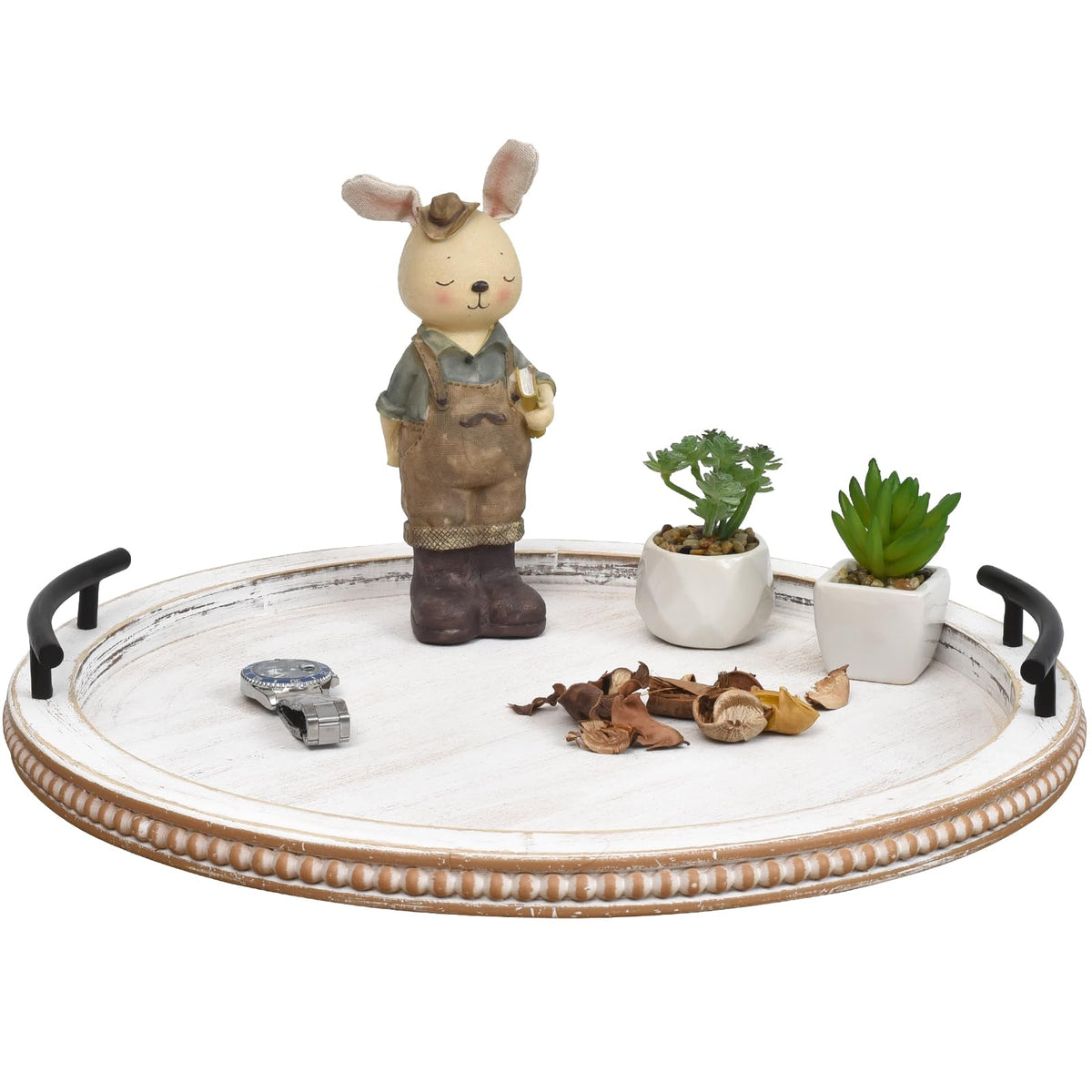 White Beaded Serving Tray
