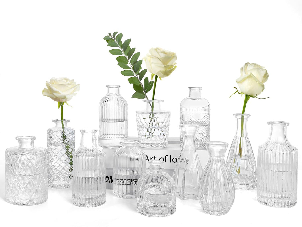 Clear Glass Bud Vases (Set of 12)