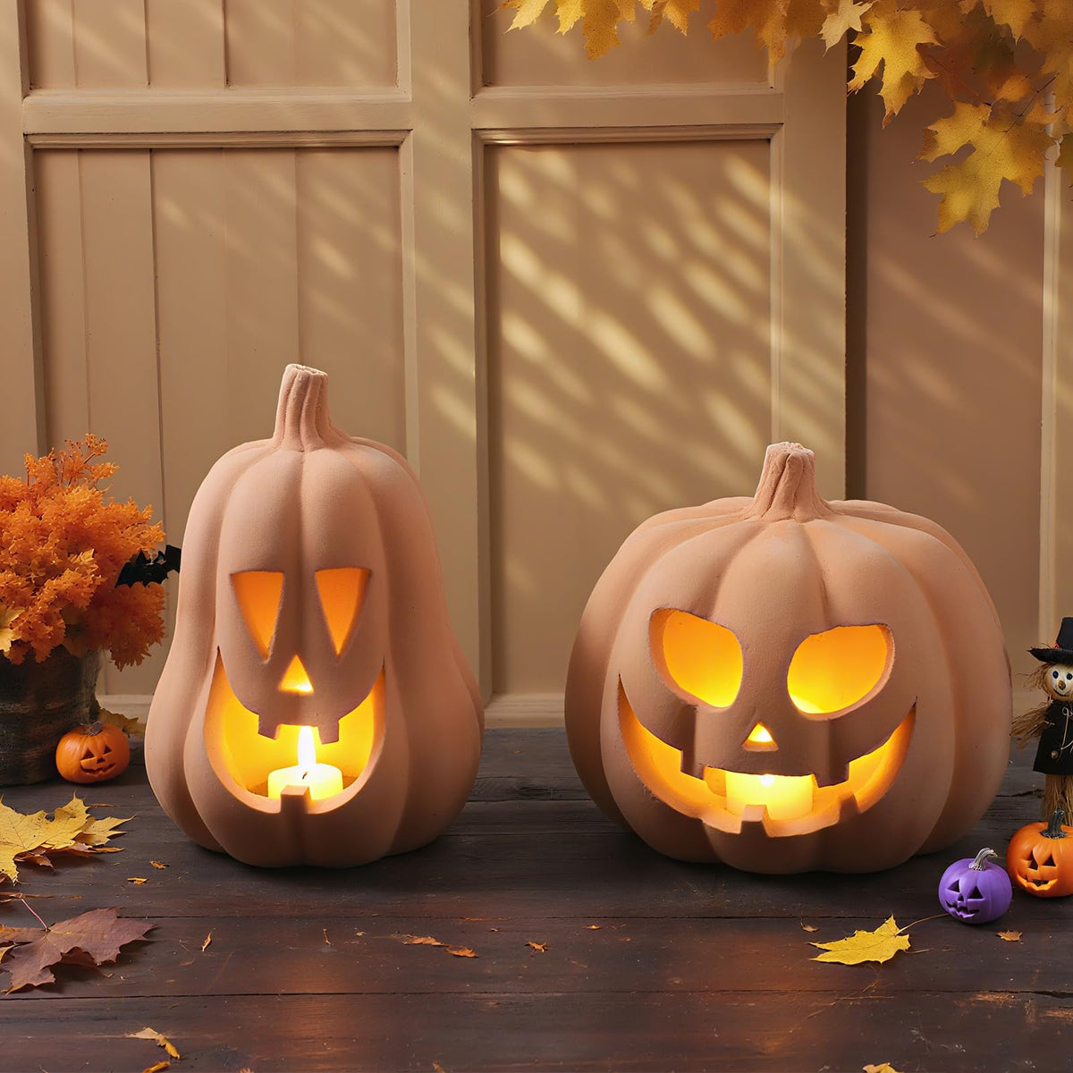 Orange Terracotta Pumpkin Lanterns (Set of 2)