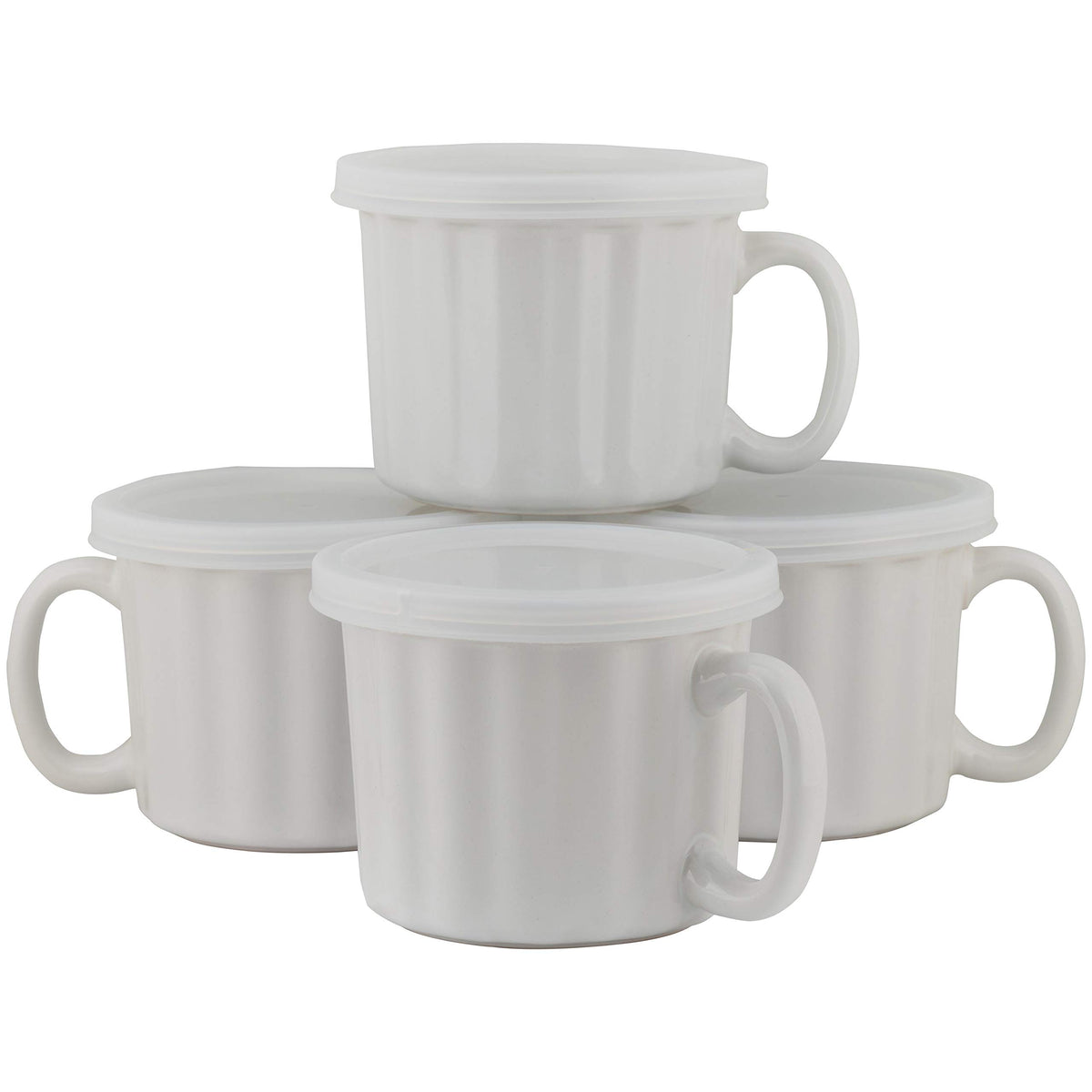 White Soup Mugs With Lids (Set of 4)