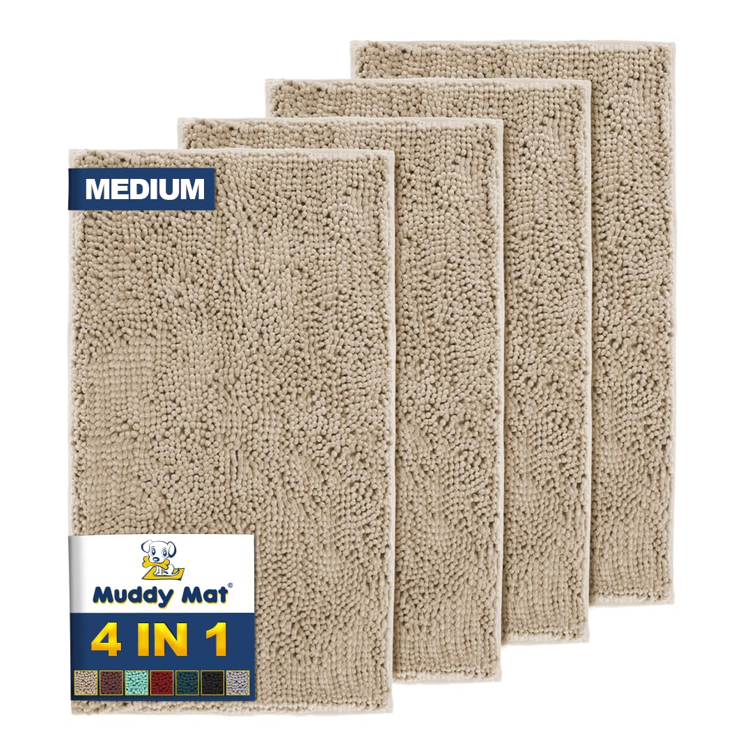 Beige Chenille Bath Mat (Set of 4)