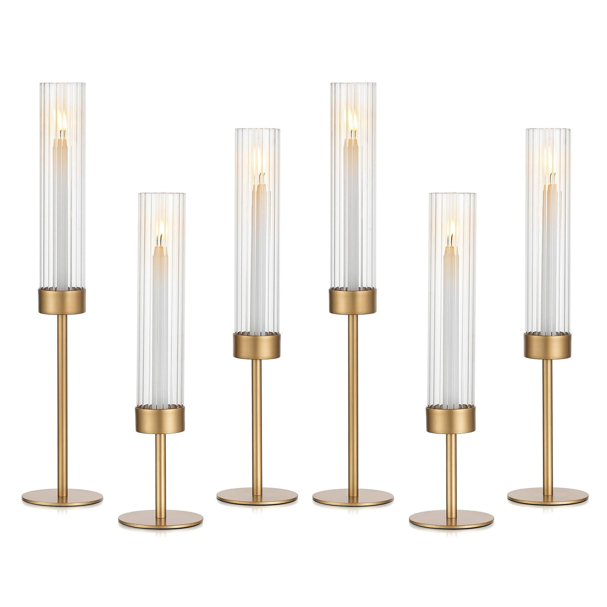Gold Hurricane Candlesticks (Set of 6)