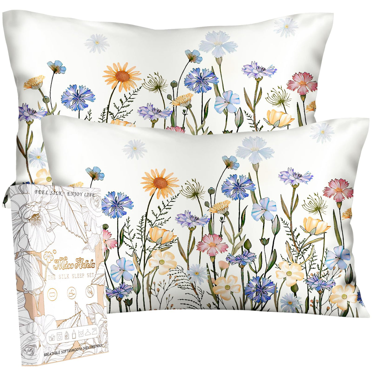 Floral Silk Pillowcases (Set of 2)