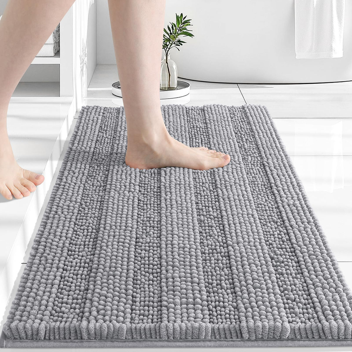 Light Grey Striped Bath Mat