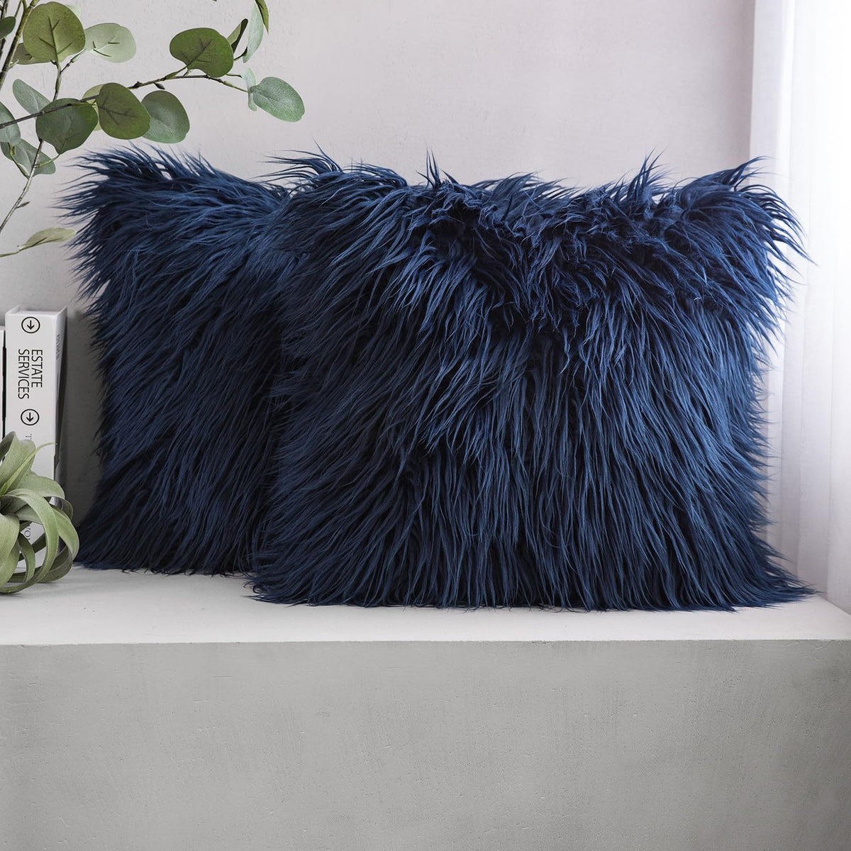 Navy Faux Fur Pillow Cover (Set of 2)