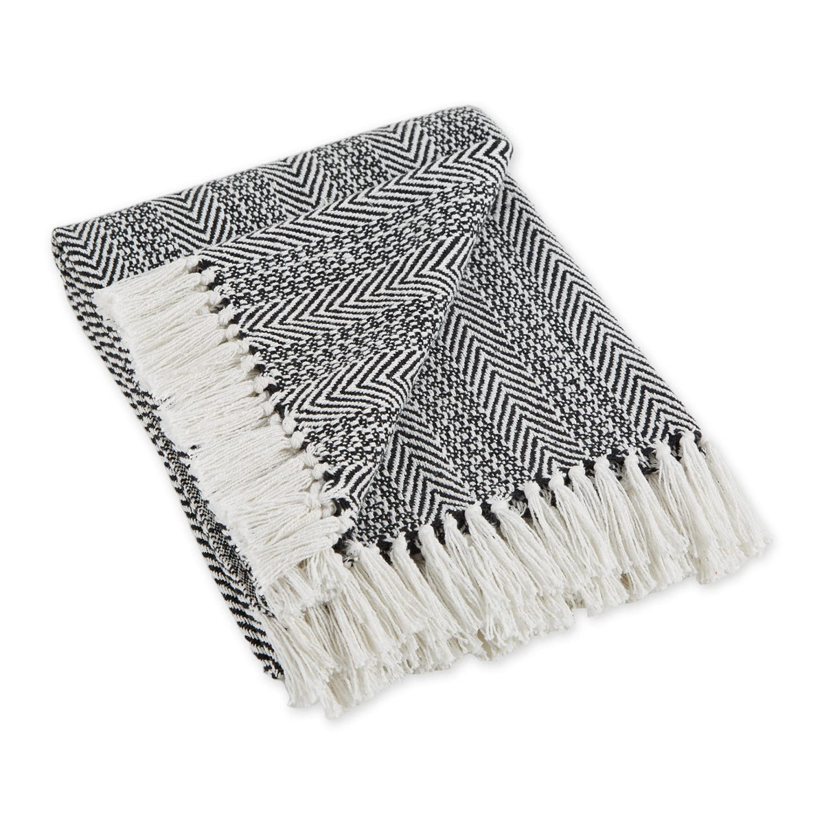 Black Herringbone Cotton Throw