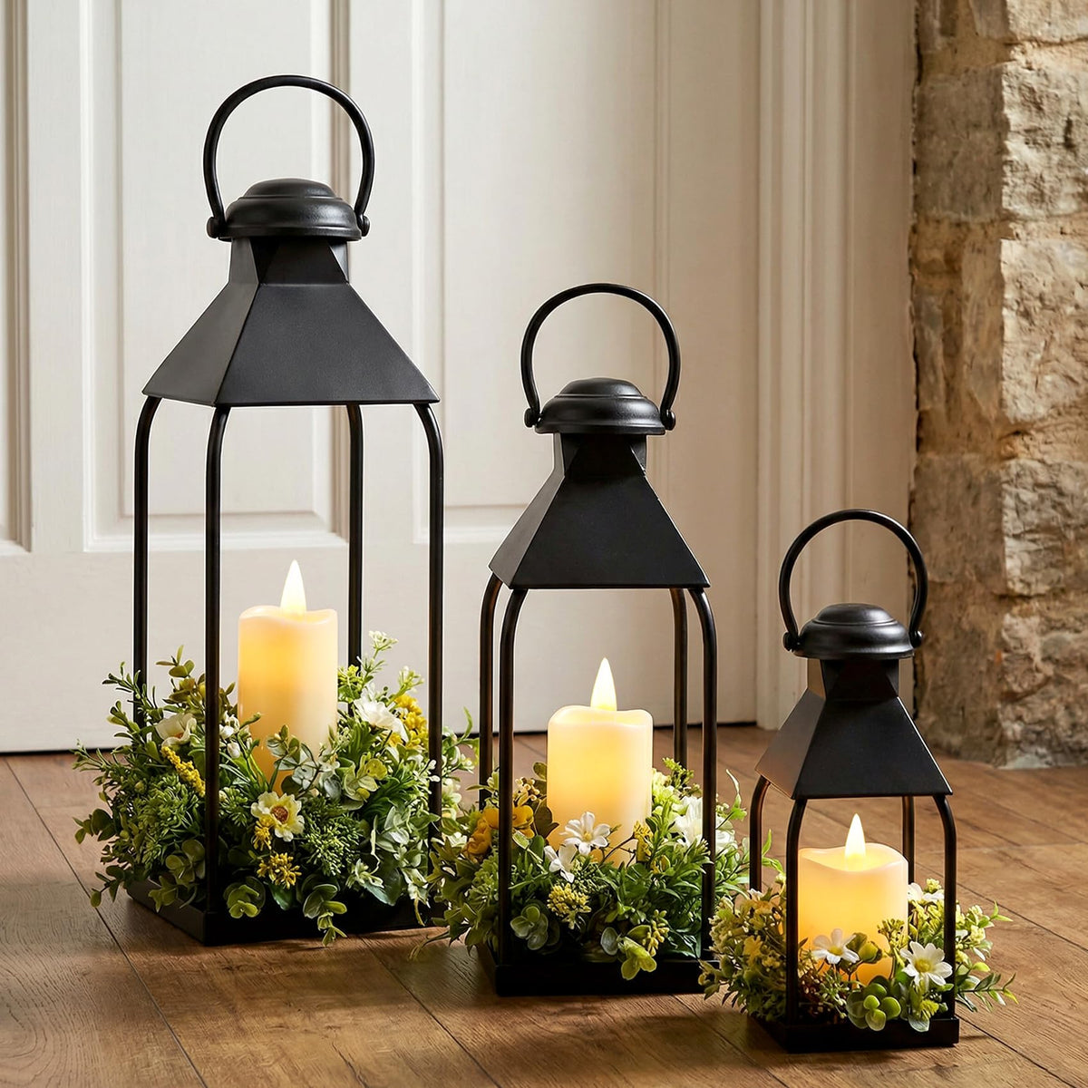 Outdoor Metal Lanterns (Set of 3)