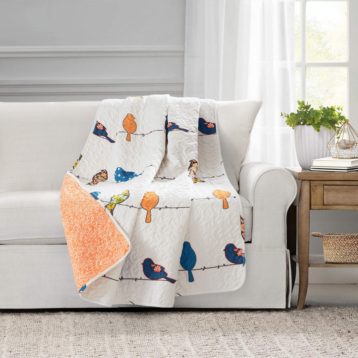 Bird Print Reversible Throw