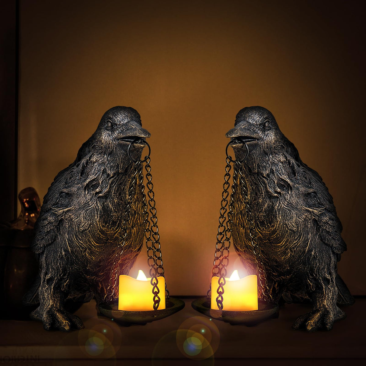 Gothic Raven Tealight Holders (Set of 2)