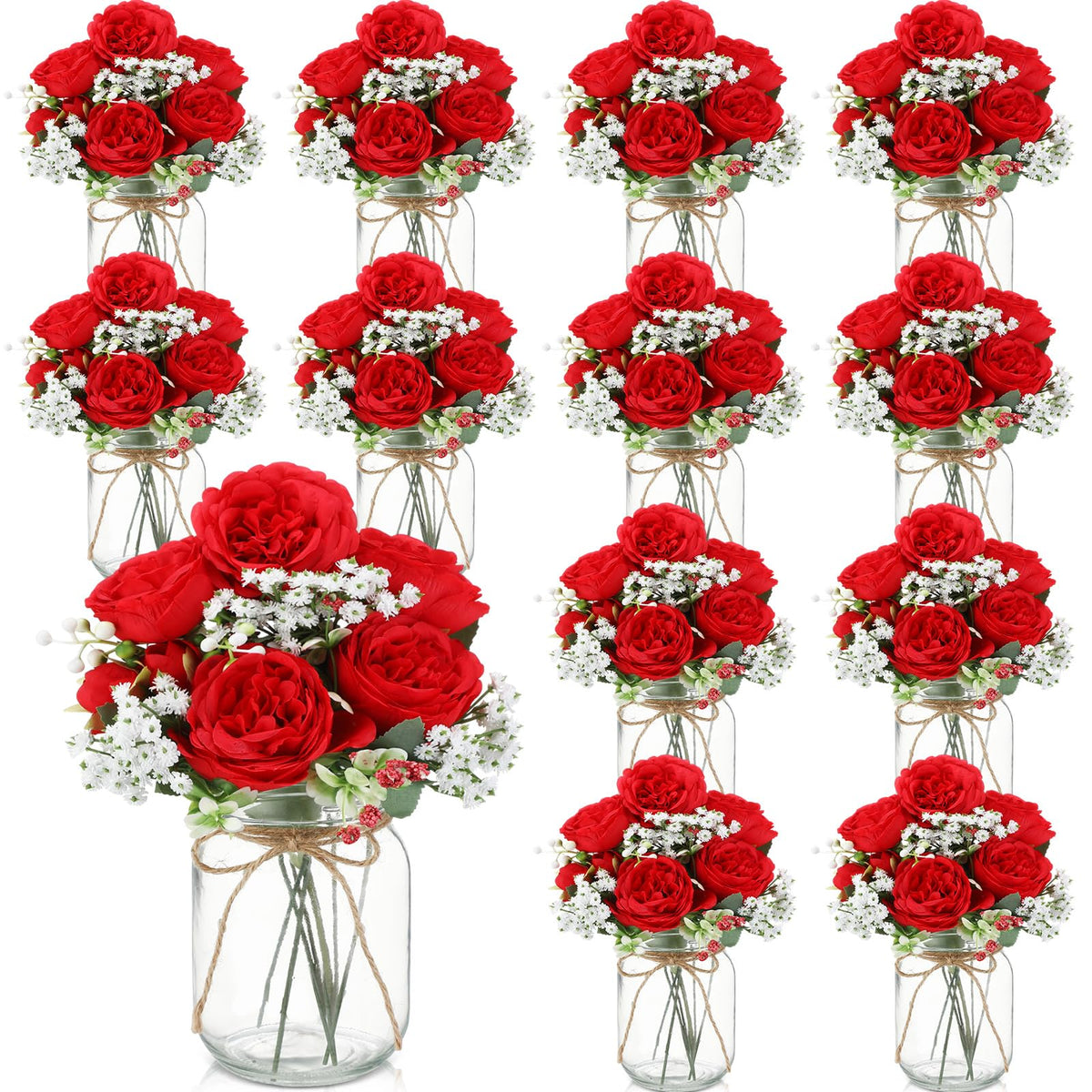 Red Mason Jar Bouquets (Set of 12)