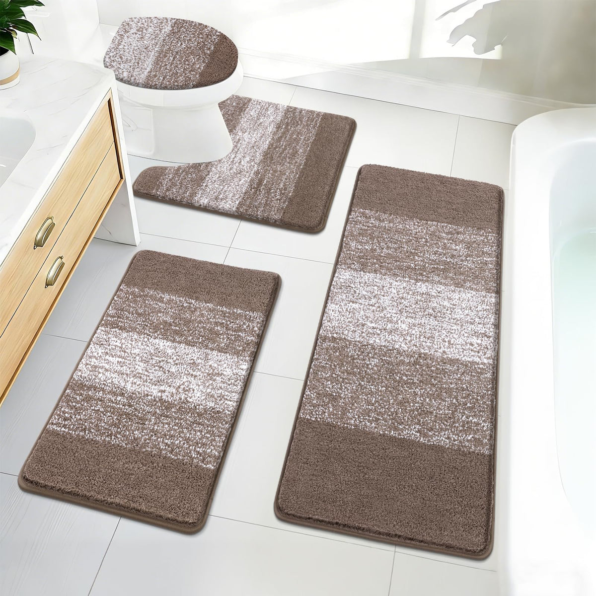 Coffee Plush Bath Mat (Set of 4)