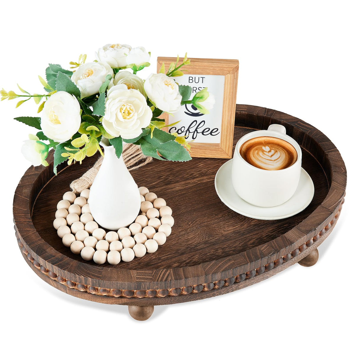 Distressed Wood Beaded Tray