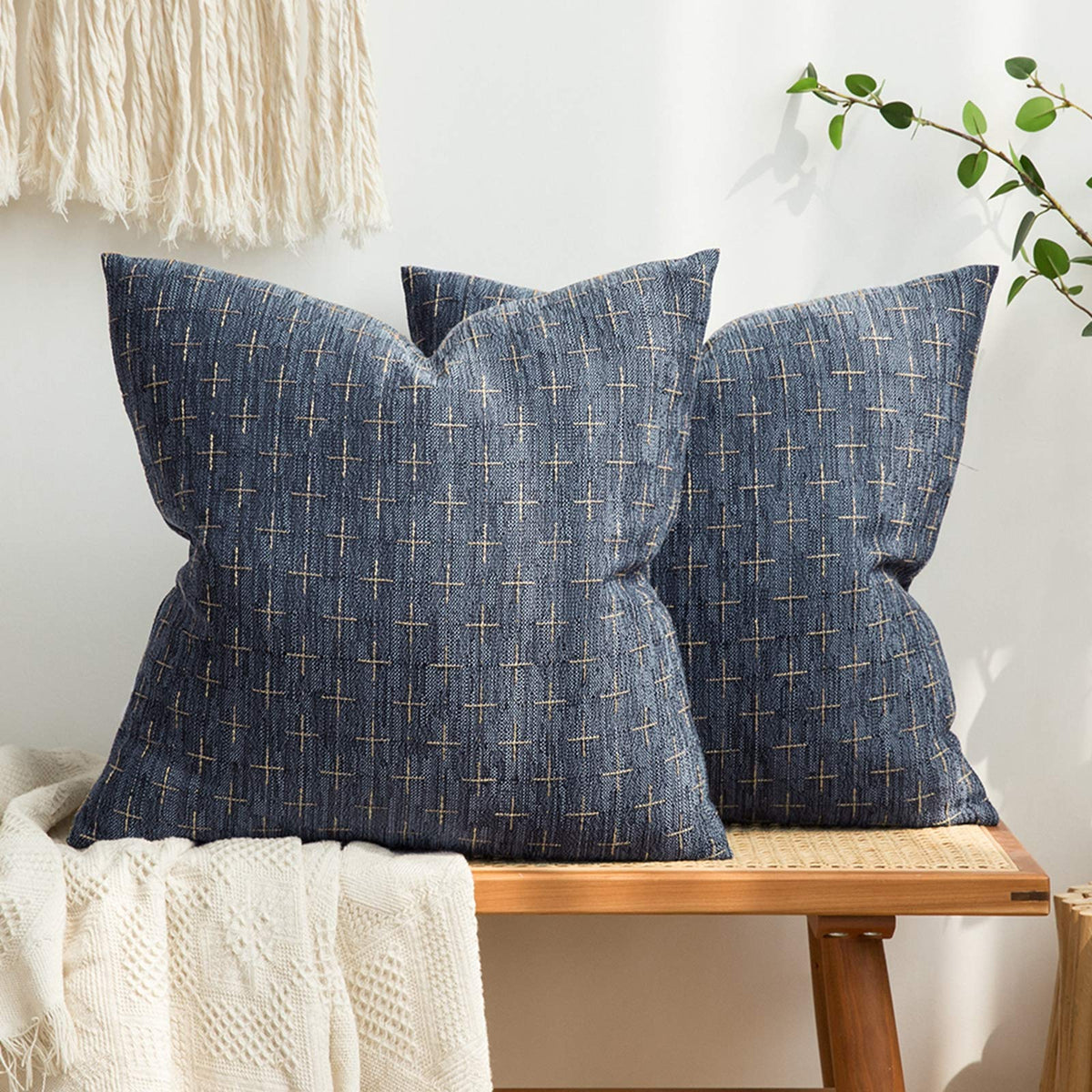 Blue Linen Throw Pillow Cover (Set of 2)