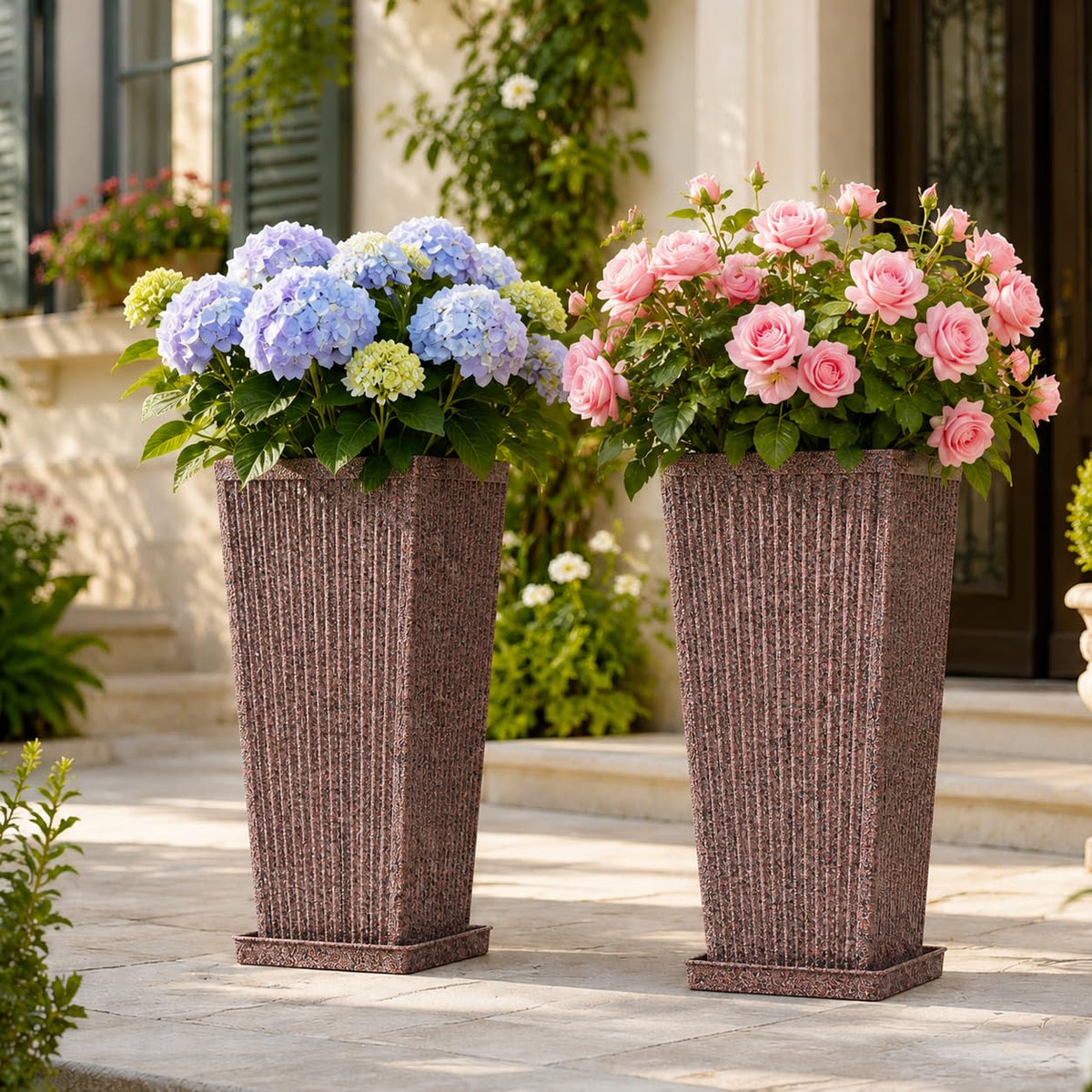 Brown Fluted Square Planters (Set of 2)