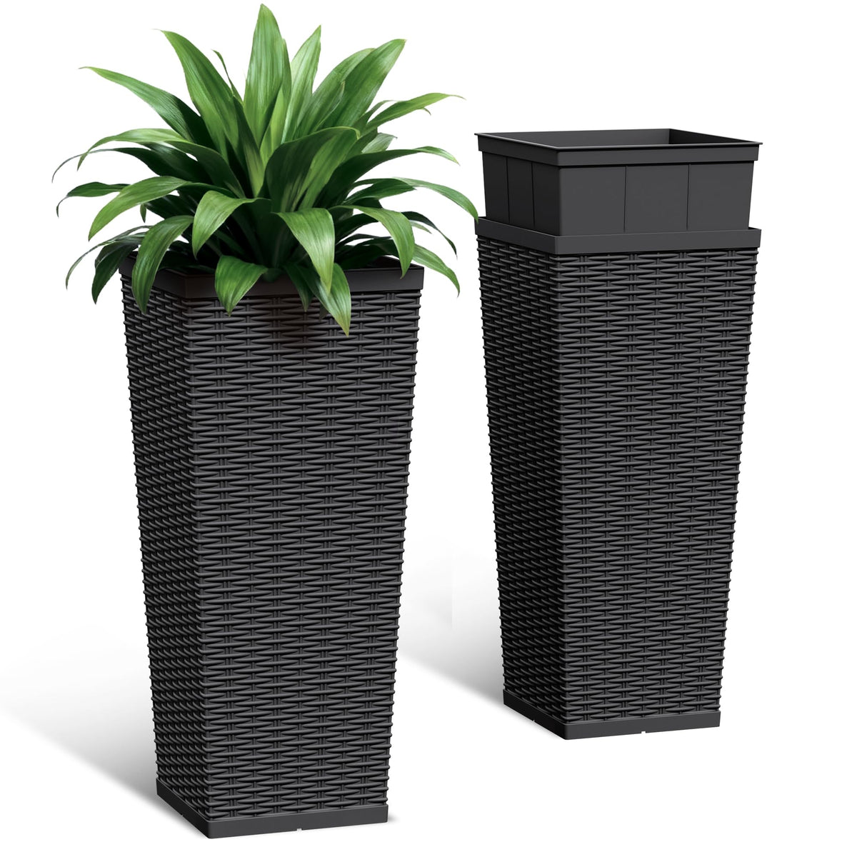 Tall Black Planters (Set of 2)
