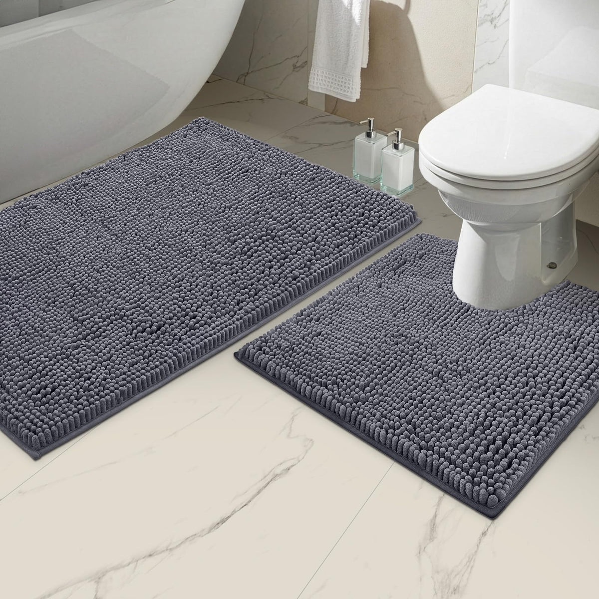 Dark Grey Chenille Bath Mat (Set of 2)