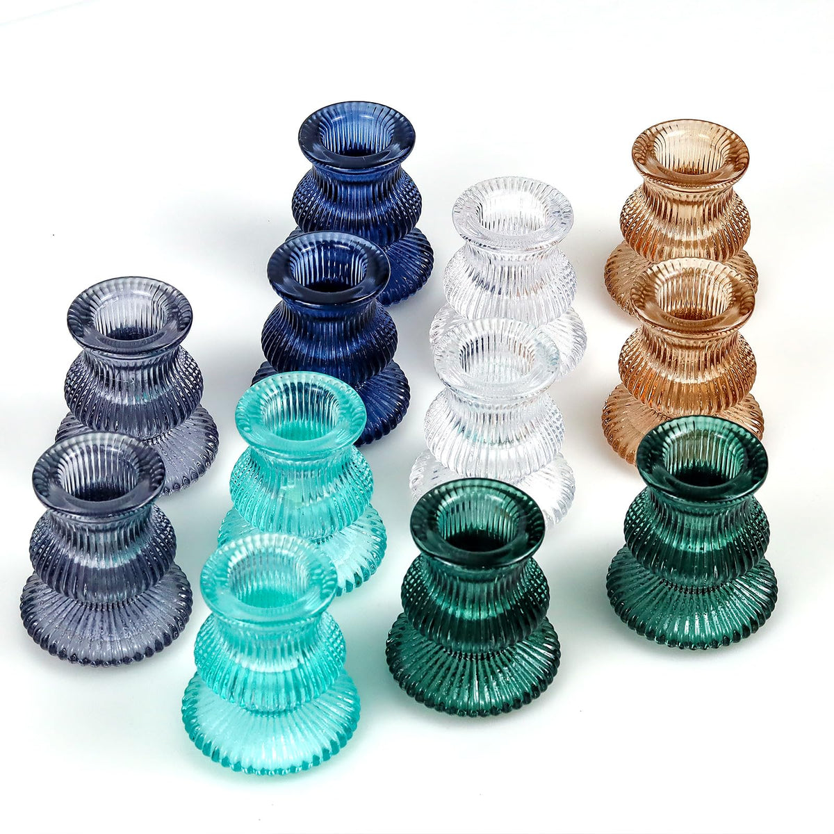 Blue & Green Taper Candle Holders (Set of 12)