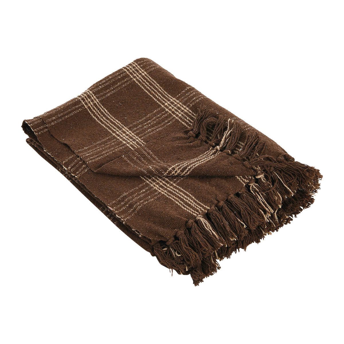 Brown Plaid Fringed Throw