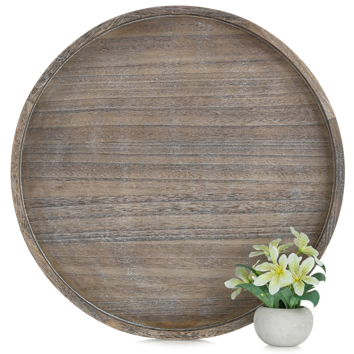 Round Wood Ottoman Tray