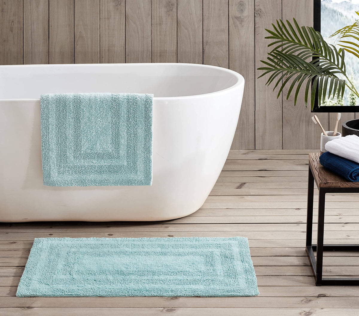 Turquoise Cotton Bath Rugs (Set of 2)