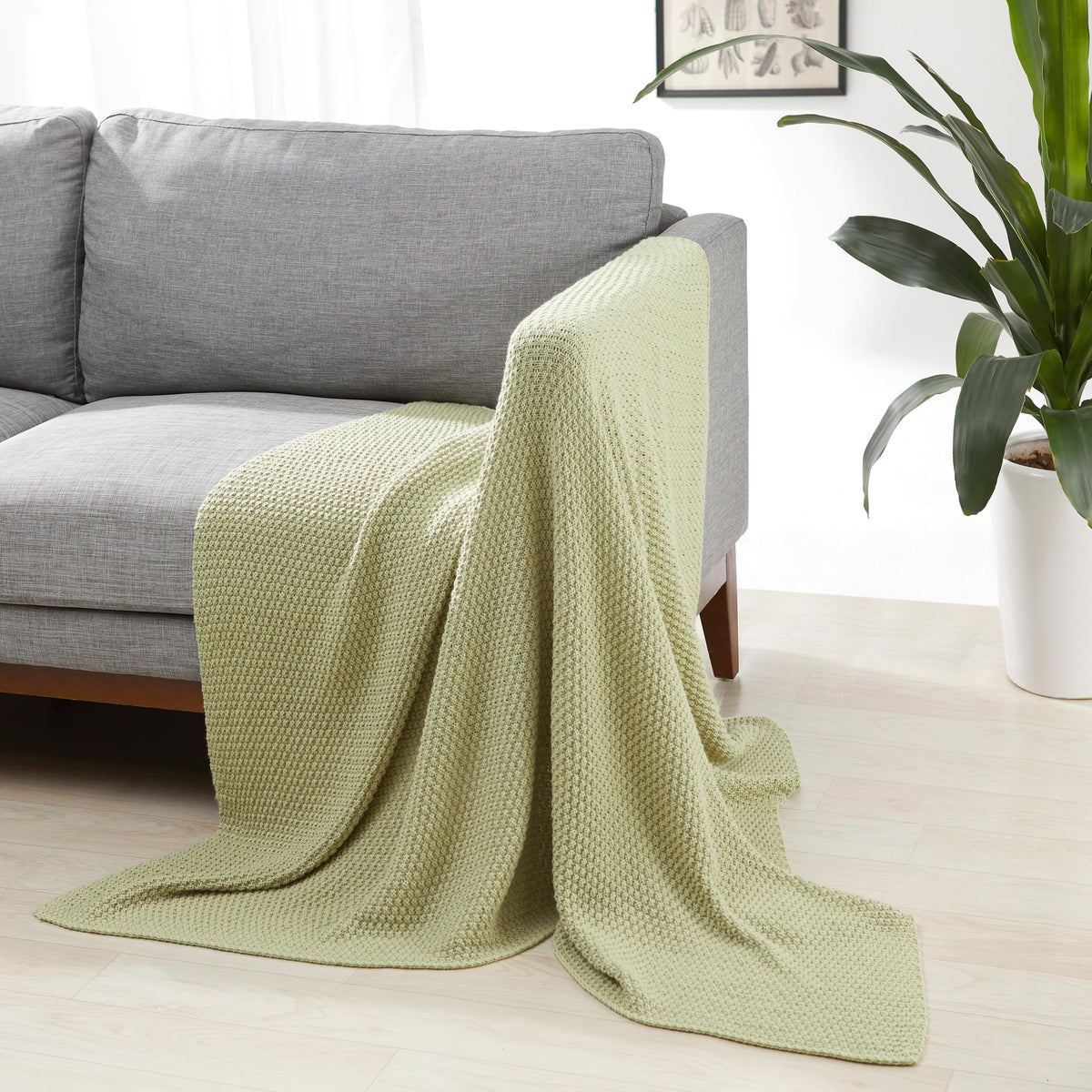 Sage Green Cable Knit Throw
