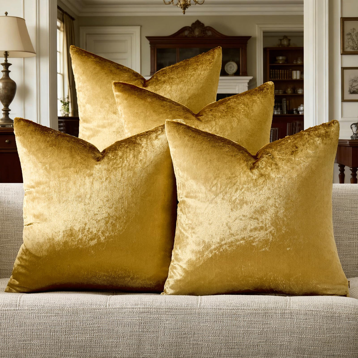 Gold Velvet Throw Pillow Cover (Set of 4)