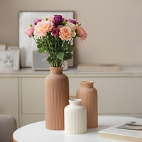 Coffee Ribbed Ceramic Vases (Set of 3)