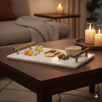 White Marble Tray With Gold Handles