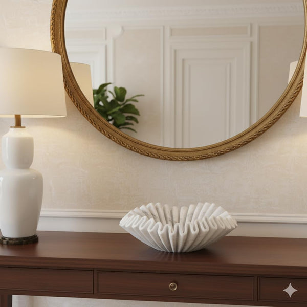 White Marble Ruffle Bowl