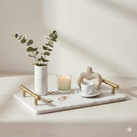 White Marble Tray With Gold Handles