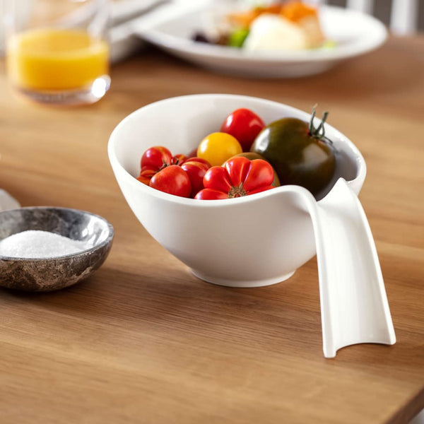 White Salad Bowl with Handle
