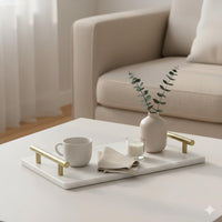 White Marble Tray With Gold Handles