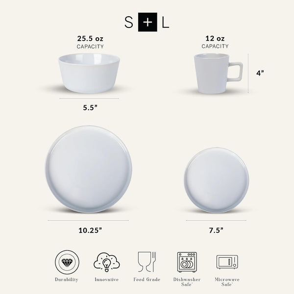 White Glossy Stoneware Set (Set of 16)