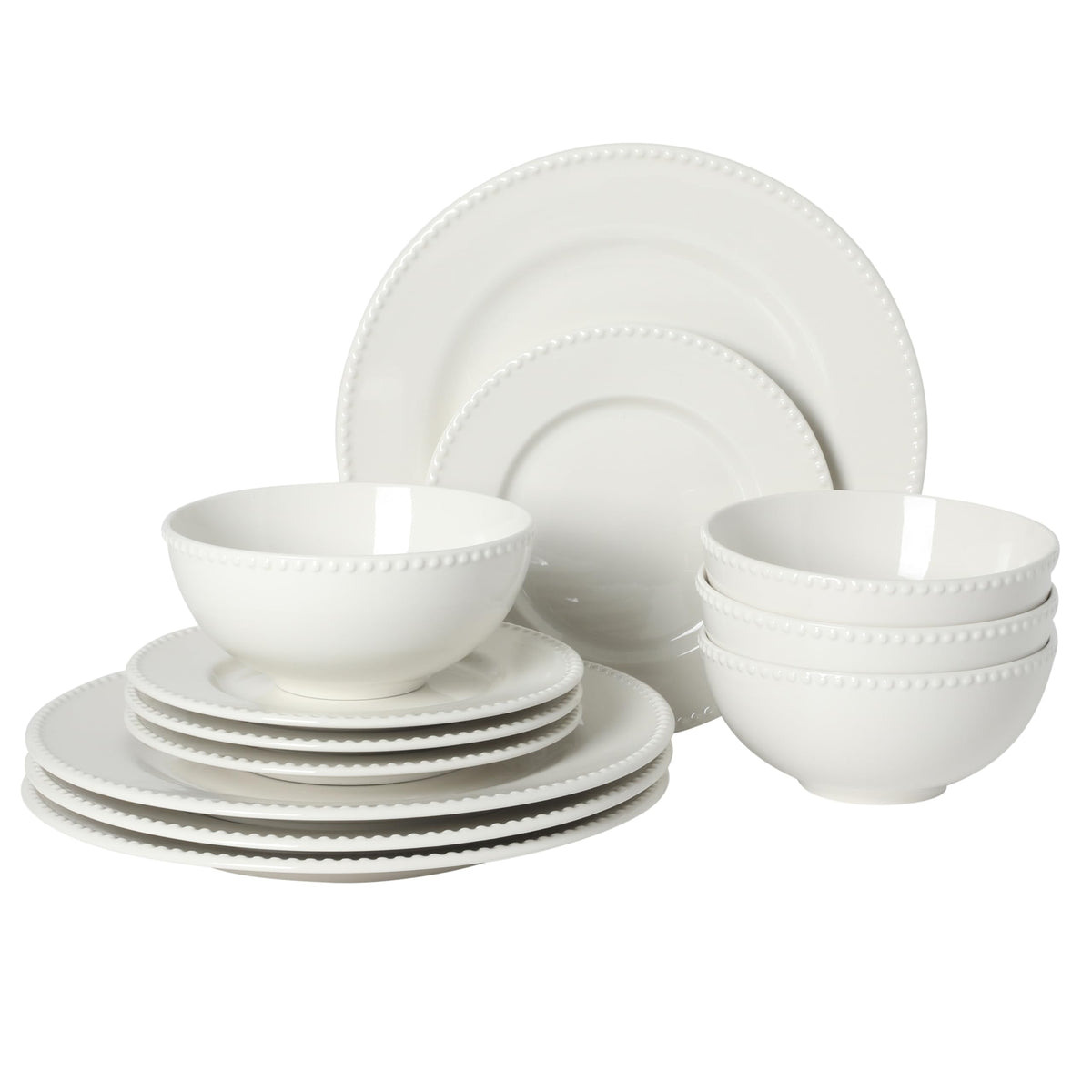 White Beaded Rim Dinnerware (Set of 12)
