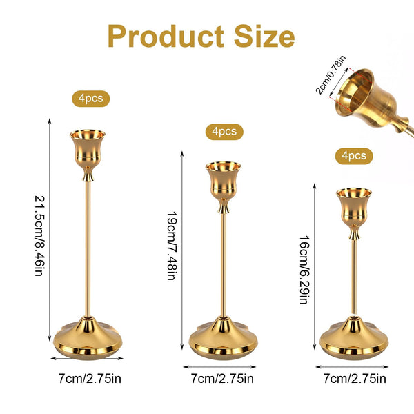 Gold Taper Candle Holders (Set of 12)