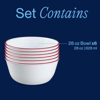 Red Banded Glass Bowls (Set of 6)