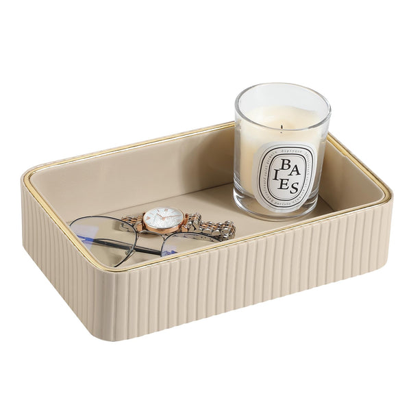 Beige Leather Desk Tray